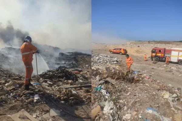 Moradores de rua ateiam fogo em lixão no Alto de Santa Maria em Parnaíba. Bombeiros tem muito trabalho para controlar as chamas.